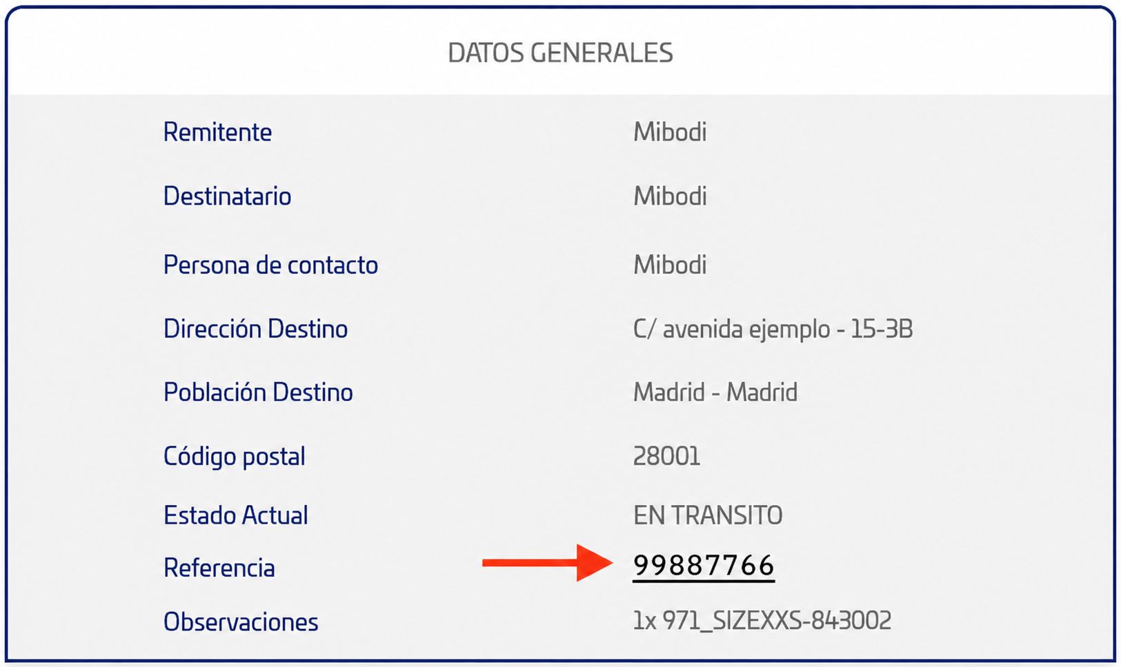 Campo Referencia en el seguimiento del pedido